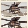 Farmhouse Ceiling Fans with Light, 60 Inch Bedroom Ceiling Fan with Lights, 6-Speed Adjustable, Quiet and Reversible DC Motor, 5 Dual Finish Blades, Rustic Caged Ceiling FanOil Bronze