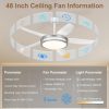 Fandelier Ceiling Fan with Light - Modern Ceiling Light Fixture with Fan and Remote, 3 Colors LED Ceiling Fan for Outdoor Patio Kitchen, Brushed Nickel & White