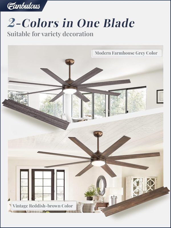 Ceiling Fans with Lights, 72 inch Large Ceiling Fan with Light and Remote, Outdoor Bronze Ceiling Fan for Living Room Patio, 6 Speeds, Reversible Quiet DC Motor, 3 CCT, Bi-color 8 Blades