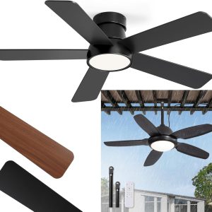 42 Inch Ceiling Fans with Lights and 42 Inch waterproof Outdoor Ceiling Fan with Lights and Remote,IP65 Hanging Gazebo Fan with 3CCT 6-Speed DC MotorBlack