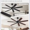 62 Inch Ceiling Fan No Light with Remote Control, Black Ceiling Fans Without Light With 6-Speeds Quiet Reversible DC Motor, Indoor/Outdoor Ceiling Fan with Dual Finish 7 Blades for Patio Living Room