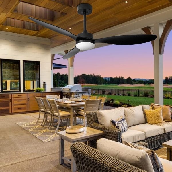 Ceiling Fans with Lights and Remote: 52 inch Waterproof Outdoor Ceiling Fan - Low Profile Ceiling Fan - Quiet Fans for Bedroom, Living Room Black Fan