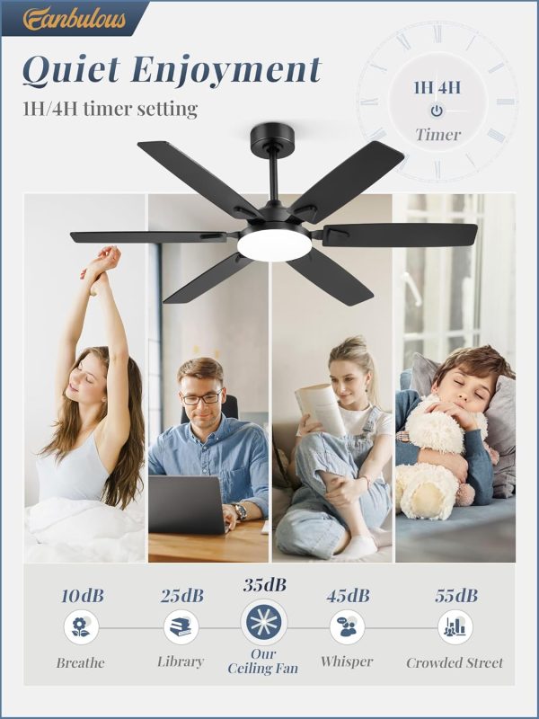 52 Inch Ceiling Fans with Lights, Indoor/Outdoor Modern Ceiling Fan with Reversible Blade And 2 Rods, Quiet DC Motor, 3CCT & 6-Speed Remote Control, Dual Finish Blade for Living Room/Bedroom