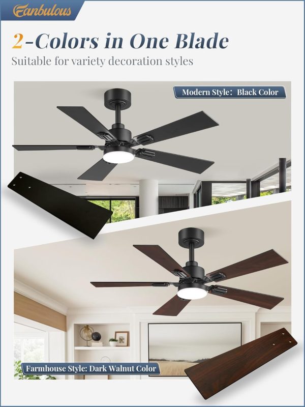2 Pack of 42 Ceiling Fans with Lights and Remote, Modern Low Profile Ceiling Fans with Dimmable 3CCT Quiet DC Motor, Reversible Celing Fan with 6-Speeds Timer for Bedroom(Black)