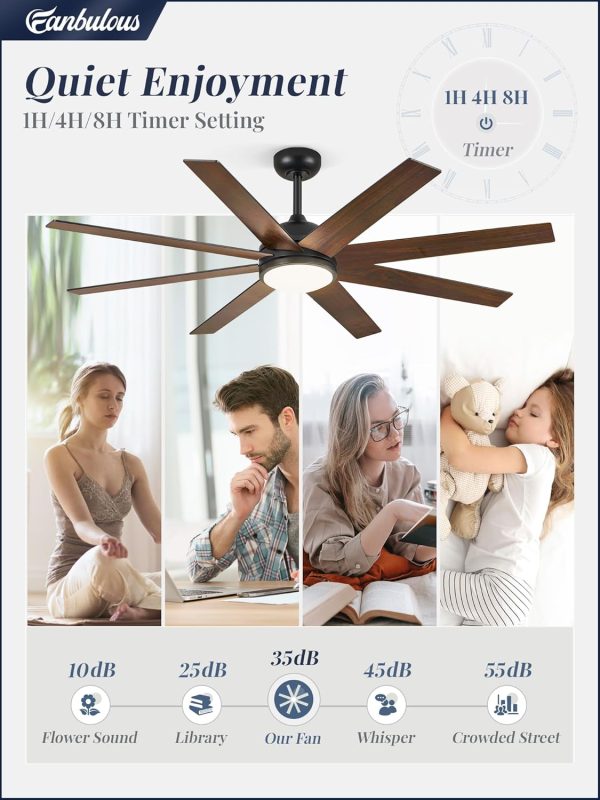 Ceiling Fans with Lights, 60 inch Black Ceiling Fan with Light and Remote, Outdoor Ceiling Fans for Living Room Patio, 6 Speeds, Reversible Quiet DC Motor, 3 CCT, Bi-color 8 Blades