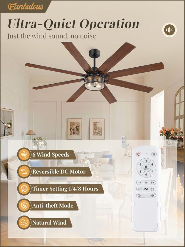 72 Inch Farmhouse Ceiling Fan with Lights and Remote, Black Ceiling Fan with Lights, Modern Ceiling Fans with 6-Speed Reversible DC Motor, 3CCT, Large Ceiling Fans for Living Room, Bedroom, Patio