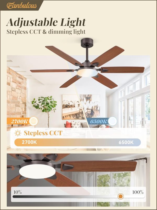 52 Inch Ceiling Fans with Lights, Indoor/Outdoor Modern Ceiling Fan with Reversible Blade And 2 Rods, Quiet DC Motor, 3CCT & 6-Speed Remote Control, Dual Finish Blade for Living Room/Bedroom