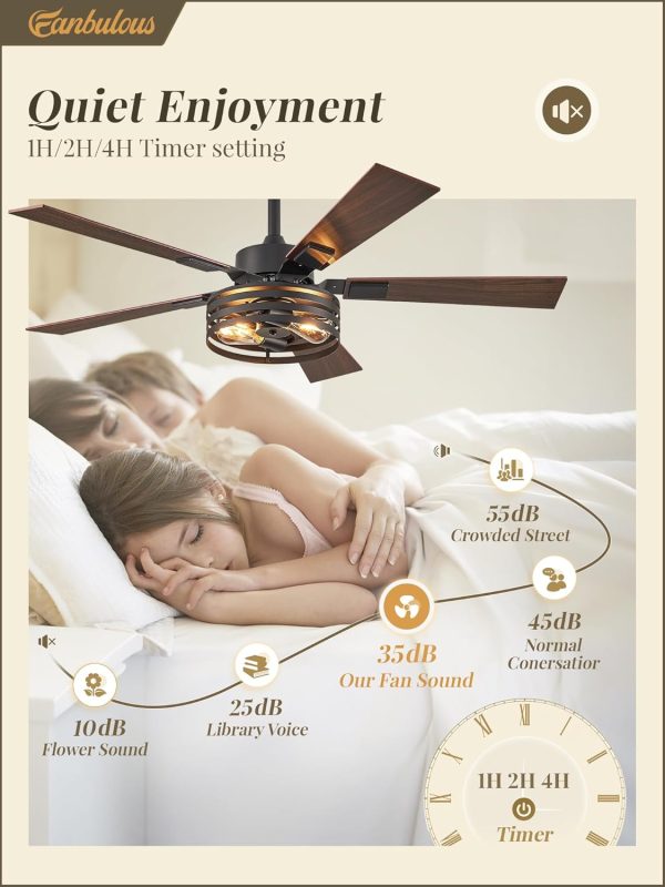 Farmhouse Caged Ceiling Fans with Lights and Remote, 48 Inch Black Bedroom Ceiling Fans for Living Room Kitchen6 Speed Reversible Quiet DC Motor, Dual Finish 5 Blades