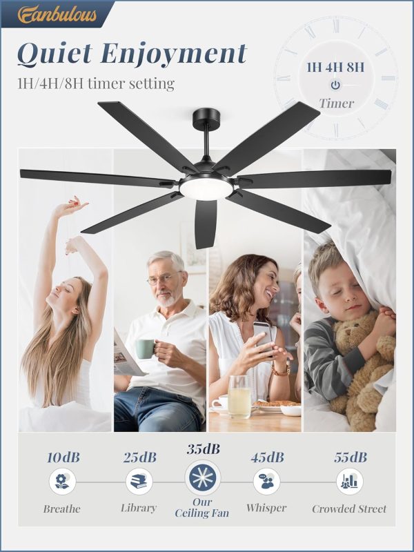 72 Inch Large Ceiling Fans with Lights, Black Modern Ceiling Fan with Quiet DC Motor, 3CCT, Indoor/Outdoor Ceiling Fan with Dual Finish Reversible 7 Blades, Timer for Living Room, Patio