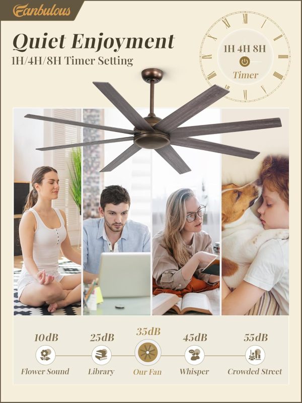 65 Inch Ceiling Fans No Light with Remote, Bronze Indoor/Outdoor Ceiling Fan Without Light with Quiet Reversible DC Motor, 6 Speeds, 8 Blades Large Ceiling Fan for Living Room Bedroom Patio