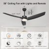 56 Inch Black Ceiling Fan with Lights, Modern 3 Blades Ceiling Fan with Remote/APP Control, Reversible DC Motor, Dimmable 3 CCT, Indoor Outdoor Fan for Covered Patios Living Room