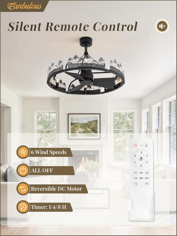 30 Inch Farmhouse Rustic Ceiling Fan with Light and Remote, Black Chandelier Fan with Bear and Deer Design,Summer Sand Beach Design,Rustic Chandeliers for Living Room, Bedroom