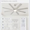 72 Inch Ceiling Fans with Lights,Nickel Modern Ceiling Fan with Remote,Large Farmhouse Indoor & Outdoor Ceiling Fan with 8 Dual Finish Blades, Quiet DC Motor, Bright LED Light