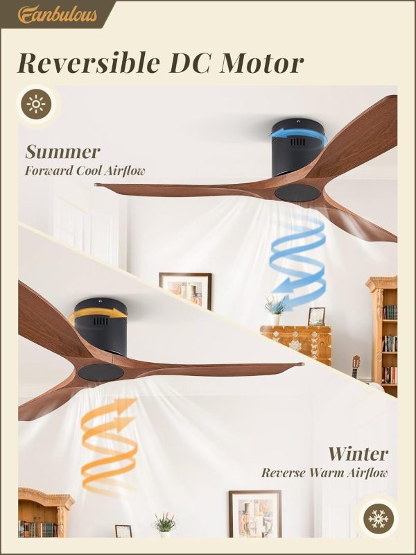 Ceiling Fans without Lights, Flush Mount Ceiling Fan with Remote Control Modern,Low Profile Ceiling Fans with 6-Speeds Reversible DC Motor for Patio Living Room Bedroom(Walnut)