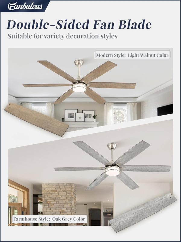 65 Inch Ceiling Fans with Lights, Farmhouse Large Ceiling Fans with Remote, Brown&Grey Modern Ceiling Fan with LED Light, Quiet DC Motor for Living Room, Bedroom, Kitchen, Indoor