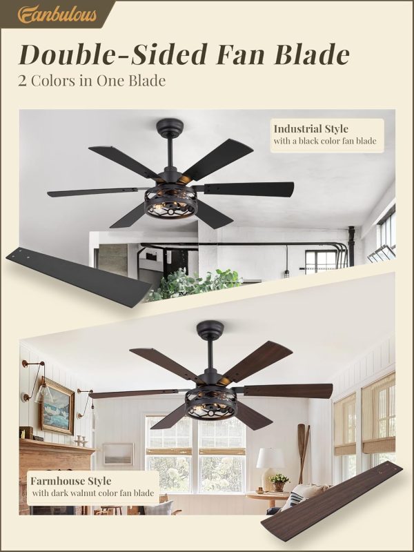 50 Inch Ceiling Fan with Lights, Farmhouse Caged Ceiling Fans with Remote, Black Industrial Ceiling Fans with Quiet Reversible DC Motor, Small Ceiling Fan for Living room, Bedroom