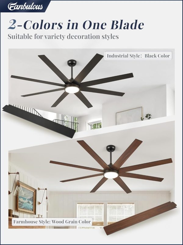 74 Inch Ceiling Fans with Lights and Remote, Black Indoor/Outdoor Ceiling Fan with Quiet Reversible DC Motor, 6 Speeds, 3CCT, 8 Blades Large Ceiling Fan for Living Room Bedroom Patio