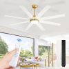 65 Inch Ceiling Fans with Lights and Remote, Gold Indoor/Outdoor Ceiling Fan with Quiet Reversible DC Motor, 6 Speeds, 3CCT, 8 Blades Large Ceiling Fan for Living Room Bedroom Patio