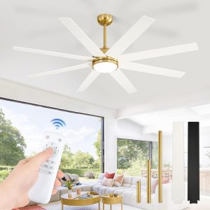 71XE0uTWWzL._AC_SL1500_.jpg 65 Inch Ceiling Fans with Lights and Remote, Gold Indoor/Outdoor Ceiling Fan with Quiet Reversible DC Motor, 6 Speeds, 3CCT, 8 Blades Large Ceiling Fan for Living Room Bedroom Patio
