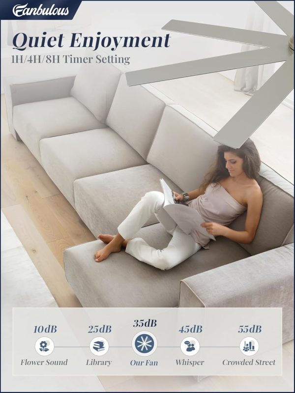 65 Inch Ceiling Fans No Light with Remote, Brushed Nickel Indoor/Outdoor Ceiling Fan Without Light with Quiet Reversible DC Motor, 6 Speeds, 8 Blades Large Ceiling Fan for Living Room Bedroom Patio