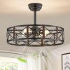 23 Inch Fandelier Caged Ceiling Fans with Lights and Remote, Black Bladeless Ceiling Fan with 6 Speeds and Timing, Farmhouse Samll Fan Lights Ceiling Fixtures For Kitchen, Bedroom-Walnut