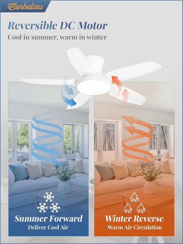 Ceiling Fans with Lights, 42 inch Low Profile Flush Mount Ceiling Fan with Remote/APP Control,Black Modern Ceiling Fan with LED Light for Bedroom Indoor Outdoor-LED Dimmable, 3CCT, 6 Speeds