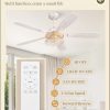 52 Inch Farmhouse Ceiling Fan with Light and Remote, White and Gold Flush Mount Ceiling Fans with 6 Speed Reversible Motor and Dual Finish 5 Blades, Rustic Ceiling Fan for Living Room, Bedroom