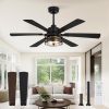 Farmhouse Ceiling Fans with Lights and Remote,Industrial Large Ceiling Fan with 6-Speed Reversible DC Motor and 6 Dual Finish Blades,Black Ceiling Fan with Light for Living bedroom Patio