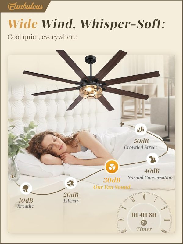 65 Inch Farmhouse Ceiling Fan with Lights & Remote Control, Quiet Reversible DC Motor, Wooden Blades, Seeded Glass Lampshade - Ideal for Bedroom, Living Room, Dining Room