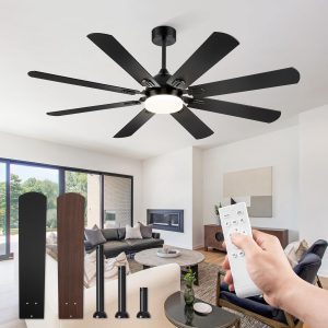 71ZueppBaIL._AC_SL1500_.jpg 62 Inch Ceiling Fans with Lights, Black Modern Ceiling Fan with Remote,Large Farmhouse Indoor & Outdoor Ceiling Fan with 8 Dual Finish Blades, Quiet DC Motor, Bright LED Light