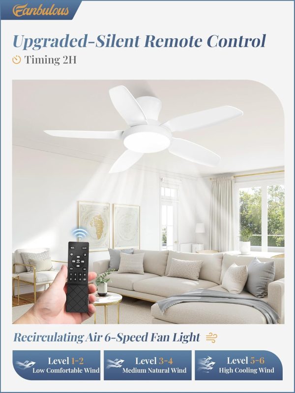 Ceiling Fans with Lights, 42 inch Low Profile Flush Mount Ceiling Fan with Remote/APP Control,Black Modern Ceiling Fan with LED Light for Bedroom Indoor Outdoor-LED Dimmable, 3CCT, 6 Speeds