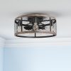 Flush Mount Caged Ceiling Fan with Lights Remote Control, Farmhouse Rustic Low Profile Small Vintage Enclosed Ceiling Fan Lighting Fixture Bedroom Dining Room