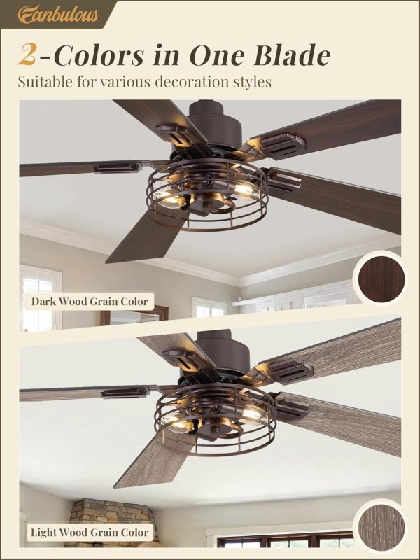 1 Pack Farmhouse 42 Inch Ceiling Fans with Lights, Industrial Caged Ceiling Fans for Bedroom Living Room, Double-Sided 5 Blades Rustic Ceiling Fan-Oil Bronze