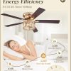 56 Inch Crystal Fandelier Ceiling Fan with Light, Gold Modern Ceiling Fan with 6-Speeds, Quiet Reversible DC Motor, Flush Mount Ceiling Fans with Lights for Bedroom, Living Room