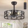 20 Inch Fandelier Caged Ceiling Fans with Lights and Remote, Farmhouse Rustic Ceiling Fan, Black