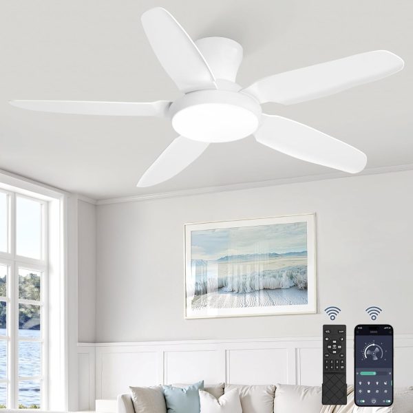 Ceiling Fans with Lights, 42 inch Low Profile Flush Mount Ceiling Fan with Remote/APP Control,Black Modern Ceiling Fan with LED Light for Bedroom Indoor Outdoor-LED Dimmable, 3CCT, 6 Speeds