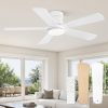 Ceiling Fans with Lights and Remote, 42 inch Low Profile Flush Mount Ceiling Fan,White Modern Ceiling Fan with LED Light for Bedroom Indoor Outdoor-5 Reversible blades, 3CCT, 6 Speeds, Timer