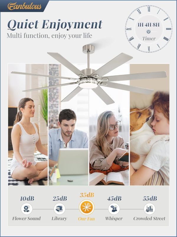 72 Inch Large Ceiling Fans with Lights, Farmhouse Ceiling Fan with Light and Remote, Dual Finish 8 Blades, Reversible DC Motor, 3CCT, 6 Speed, Modern Ceiling Fan for Living Room, Nickel
