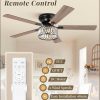 56 Inch Low Profile Chandelier Ceiling Fan with Light, Crystal Ceiling fan with Lights, 6-Speeds, Quiet Reversible DC Motor, Black Flush Mount Ceiling Fans with Remote for Bedroom, Living Room