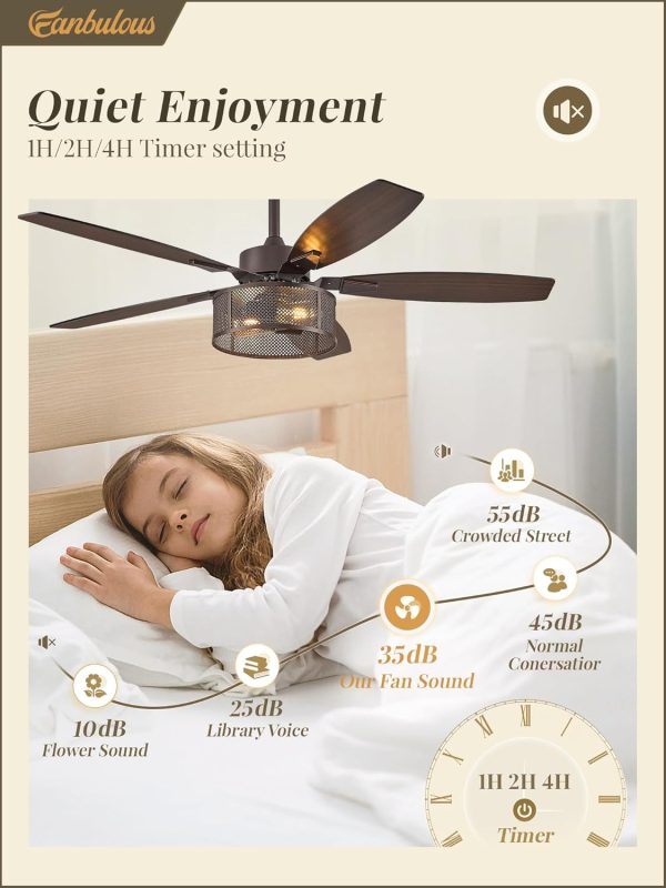 Farmhouse Oil Bronze Ceiling Fans with Lights and Remote, 52 Inch Bedroom Caged Ceiling Fans for Living Room Kitchen6 Speed Reversible Quiet DC Motor, Dual Finish 5 Blades