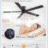 60 Inch Flush Mount Ceiling Fan no Lights, Black Ceiling Fan, 6-Speeds, Quiet Reversible DC Motor, Indoor/Outdoor Large Ceiling Fans without Lights for Living Room, Bedroom,Patio