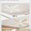 46 Inch Flush Mount Ceiling Fan No Light with Remote,White Modern Low Profile Ceiling Fan Without Light,6-Speeds,Quiet Reversible DC Motor,Indoor&Outdoor Ceiling Fans for Bedroom,Living Room
