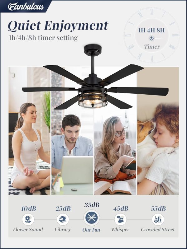 Farmhouse Ceiling Fans with Lights and Remote,Industrial Large Ceiling Fan with 6-Speed Reversible DC Motor and 6 Dual Finish Blades,Black Ceiling Fan with Light for Living bedroom Patio