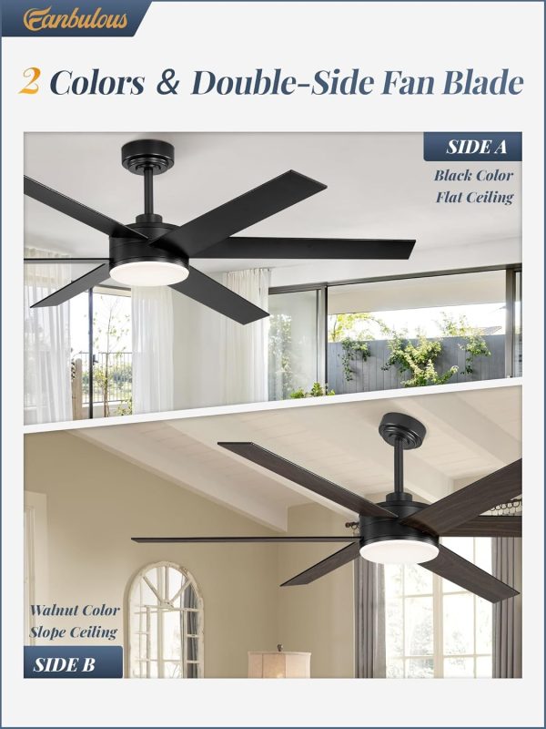 56 Inch Ceiling Fans with Lights and Remote, Reversible 6 Blades, Dimmable, 3000K-6000K Adjustable, Outdoor Ceiling Fans for Patios, Large Ceiling Fan for Indoor or Covered Outdoor-Black