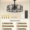 20 Inch Fandelier Caged Ceiling Fans with Lights and Remote, Farmhouse Rustic Ceiling Fan, Black