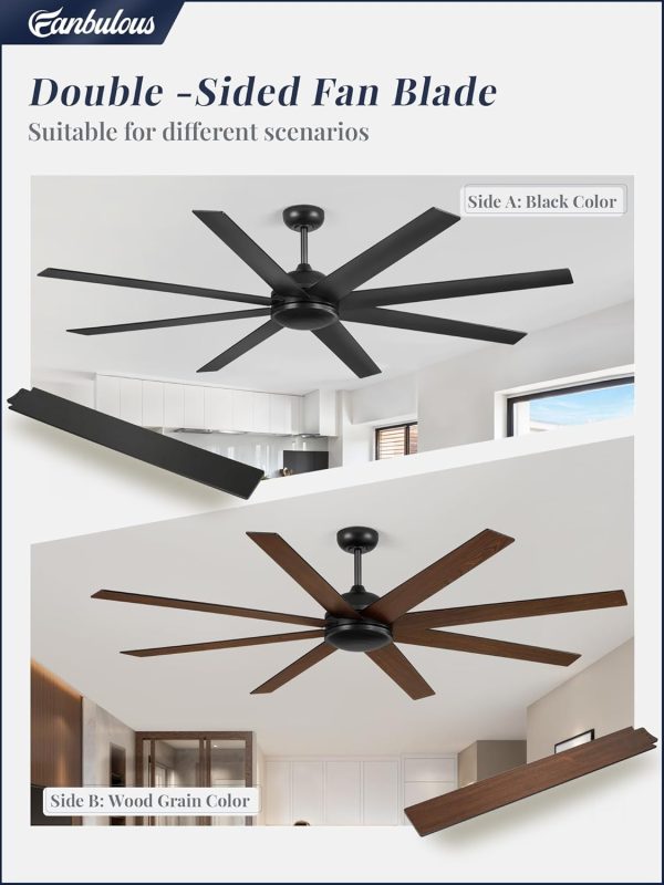 72 Inch Ceiling Fan no Light, Black Ceiling Fan with Remote, 6-Speeds, Quiet Reversible DC Motor, Industrial Ceiling Fans without Lights for Living Room, Garage, Patio, Indoor/Outdoor Use