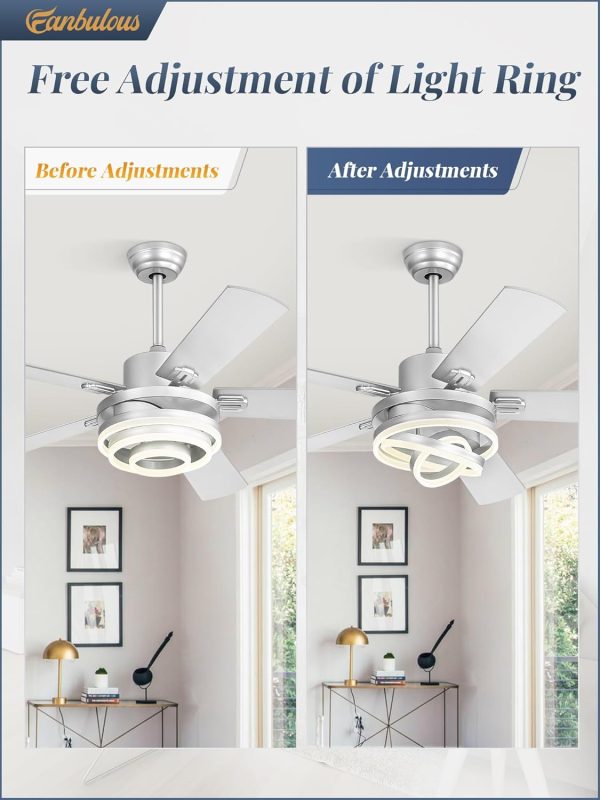 Modern Ceiling Fans with Lights,Silver Chandelier Fan with 6-Speed Dimmable LED and Quiet Reversible DC Motor,Rustic Fandelier Ceiling Fan with 5 Dual Finish Blades for Bedroom Living Room