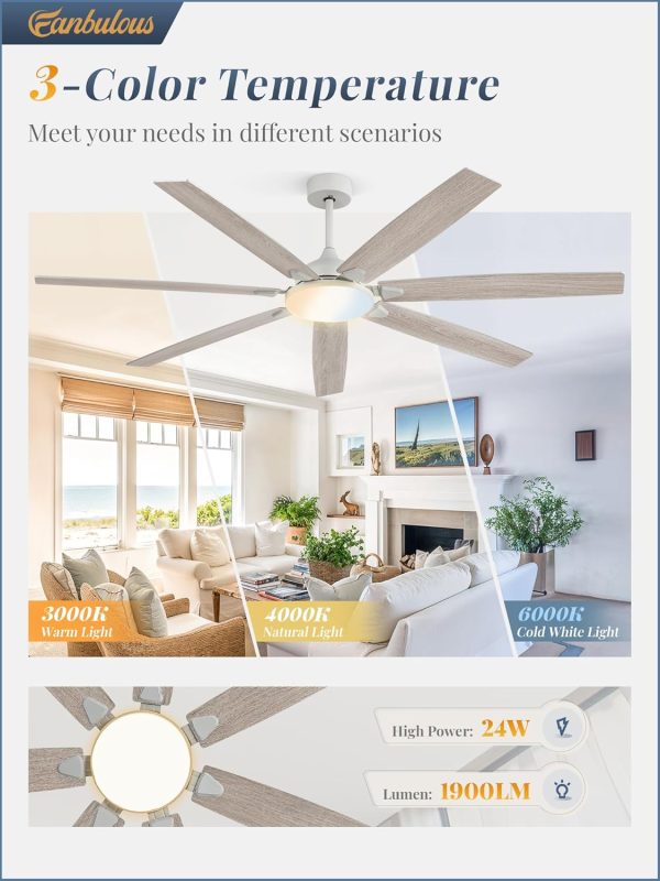72 Inch Large Ceiling Fans with Lights, Grey Modern Ceiling Fan with Quiet DC Motor, 3CCT, Indoor/Outdoor Ceiling Fan with Dual Finish Reversible 7 Blades, Timer for Living Room, Patio