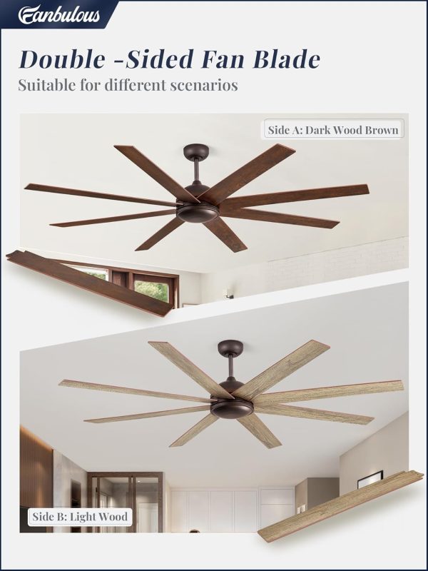 72 Inch large Ceiling Fan without Light, Brown Farmhouse Ceiling Fan with Remote, 6-Speeds, Quiet Reversible DC Motor, Indoor/Outdoor Ceiling Fans no Light for Living Room, Garage, Patio