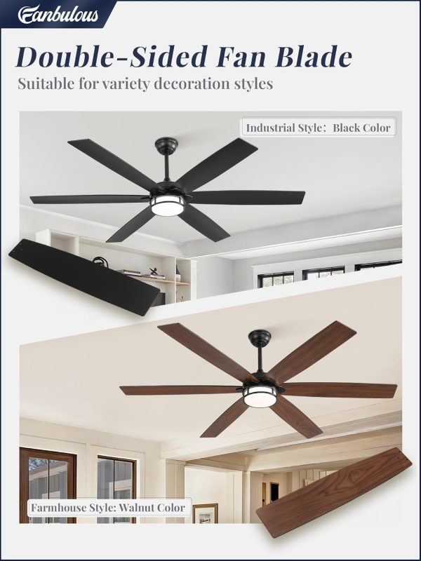 72 Inch and 65 Inch Ceiling Fans with Lights, Large Ceiling Fans with Remote, Black&Brown Modern Ceiling Fan with LED Light, Quiet DC Motor for Living Room, Bedroom, Kitchen, Indoor